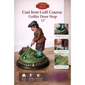 Upper Deck Cast Iron Golf Course Golfer Door Stop 12 Inch Vintage Style Heavy